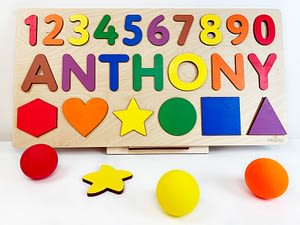 Name puzzles with shapes and numbers